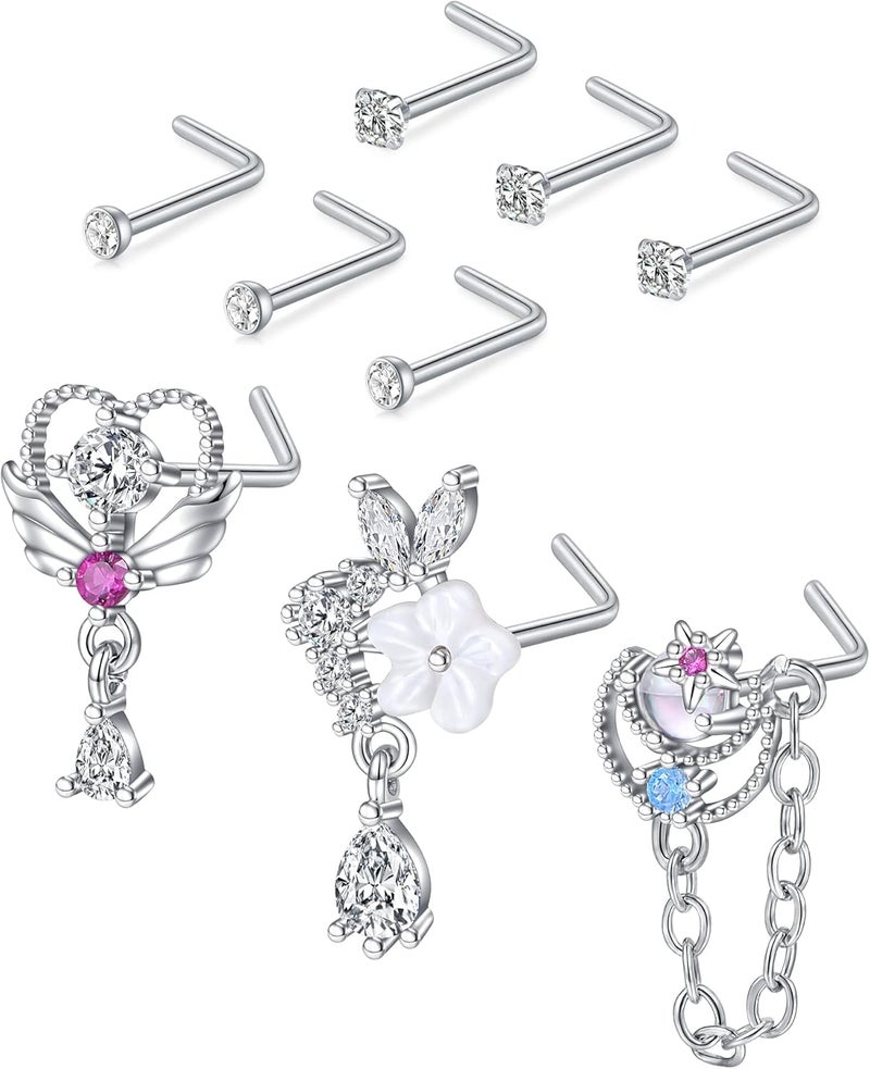 D.Bella 20G Stainless Steel Nose Rings - 20 Gauge Hoops & Studs - Flower, Heart, Diamond & L-Shaped Nostril Nose Piercing Jewelry for Women & Men - Image 1